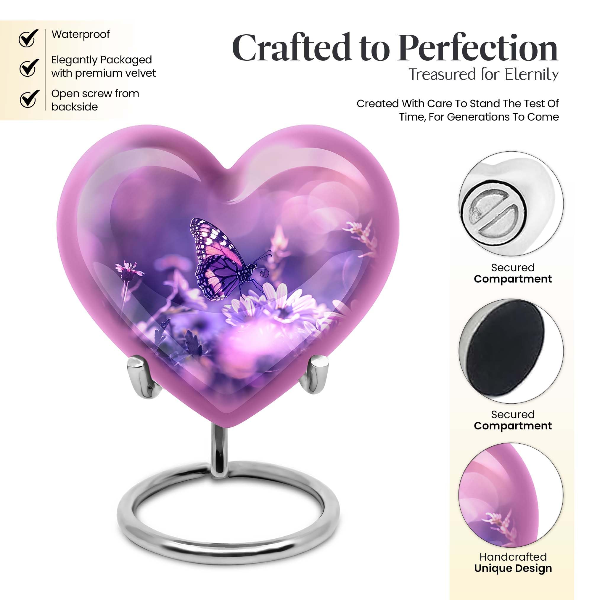 Urnas funerarias de mariposa, urna de corazón para cenizas, paquete de 5 (urna de 10 pulgadas con urna de 3 pulgadas, juego de 4), urnas moradas, recuerdo de urna de gato, urna decorativa, urnas