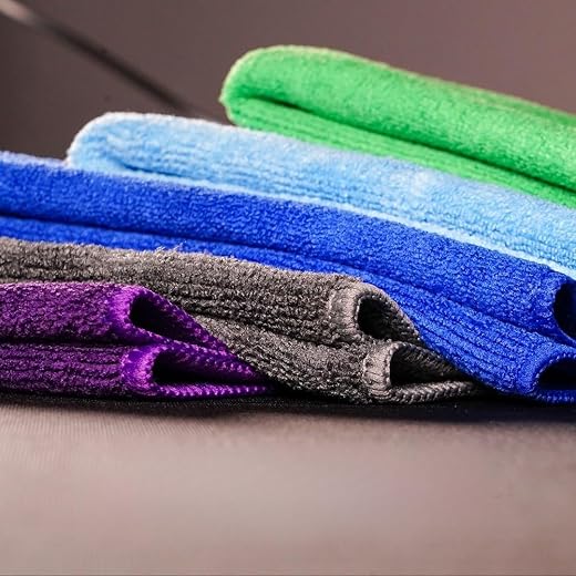 5K CAR CARE Microfibre Car Cleaning Cloth, 40x40 cm, 350 GSM, Double-Sided Plush, Multicolour, Pack of 2 (Grey & Green)