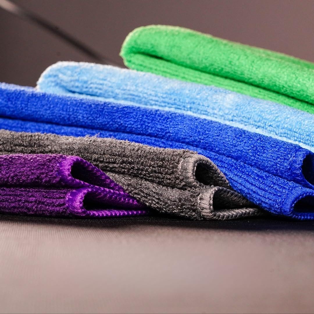 Microfibre Car Cleaning Cloth, 40x40 cm, 350 GSM, Double-Sided Plush, Multicolour, Pack of 2 (RED & Dark Blue)-image-13