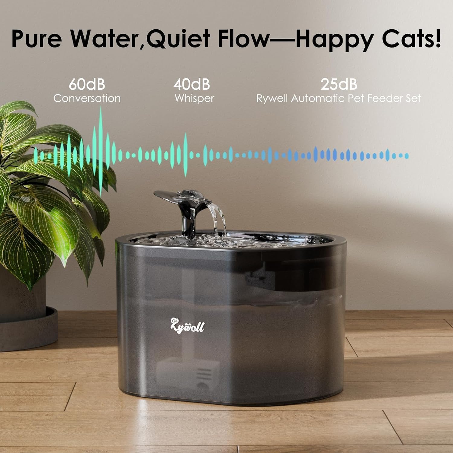 Automatic Cat Feeder and Water Fountain, Rywell 3L WiFi Timed Pet Food Dispenser and 2.5L Water Dispenser with APP for Cats and Dogs, Voice Recorder, Stainless Steel Bowl, Low Noise, Dual Power Supply