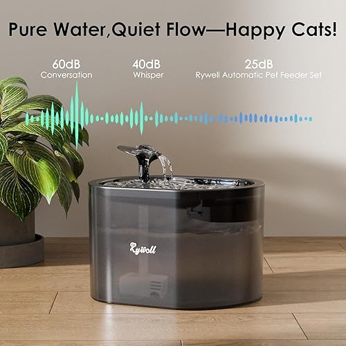 Miniatura 7 de Rywell - Alimentador automático para gatos y fuente de agua, dispensador de alimentos para mascotas con temporizador WiFi de 3 litros y dispensador