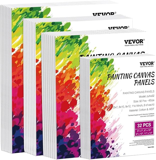 VEVOR Canvas Boards for Painting, 32 Pack White Painting Canvases Set - 5x7, 8x10, 9x12, 11x14 Painting Canvas Panels for Acrylic and Oil Painting, Watercolor, Paint Canvas for Kids and Professionals