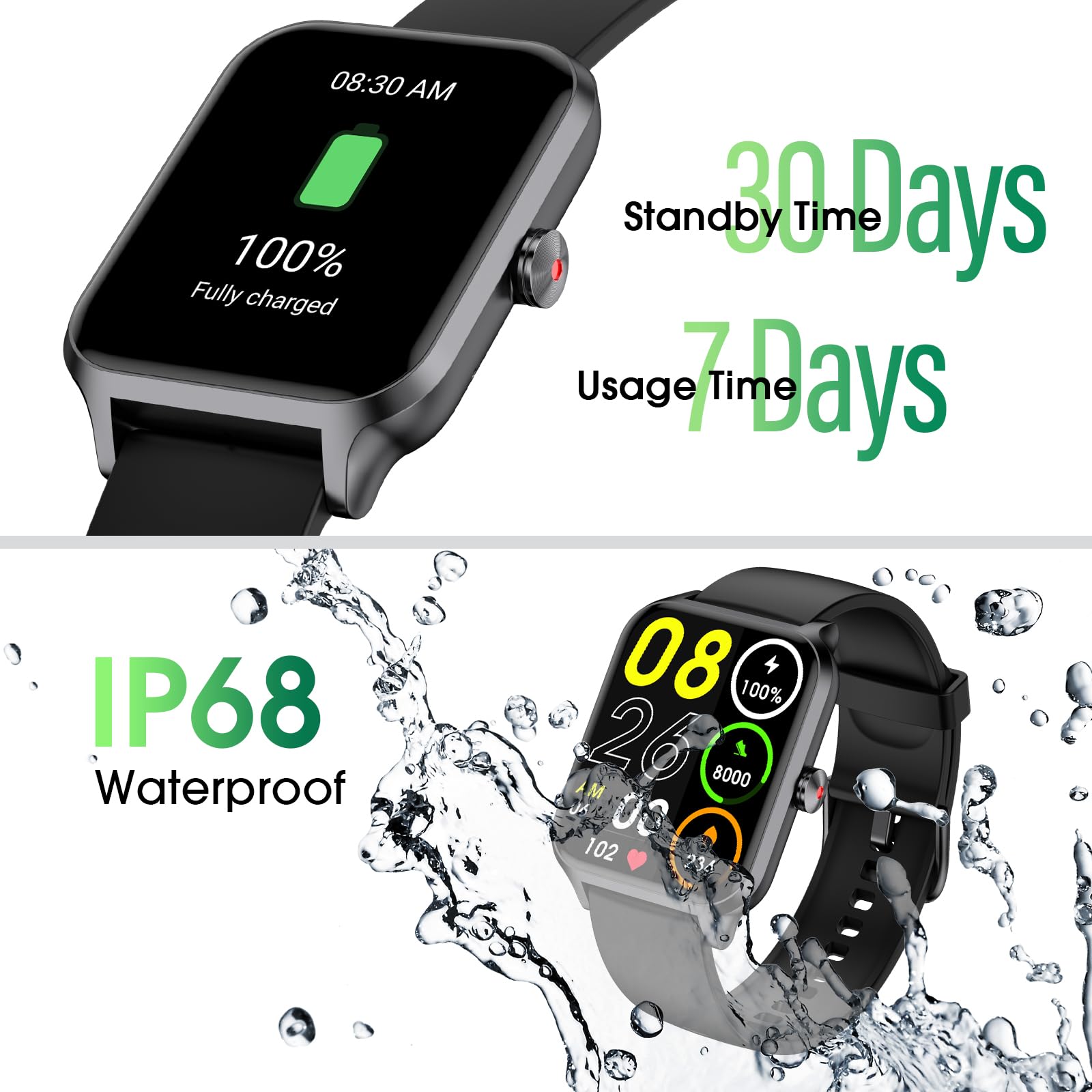 Smart Watch No App/Phone Required,42mm Smartwatch for Women Men,Fitness Tracker Watch with Heart Rate Monitor,Sleep Tracker,Pedometer,Step Counter,IP68 Waterproof, for Android iOS Phones