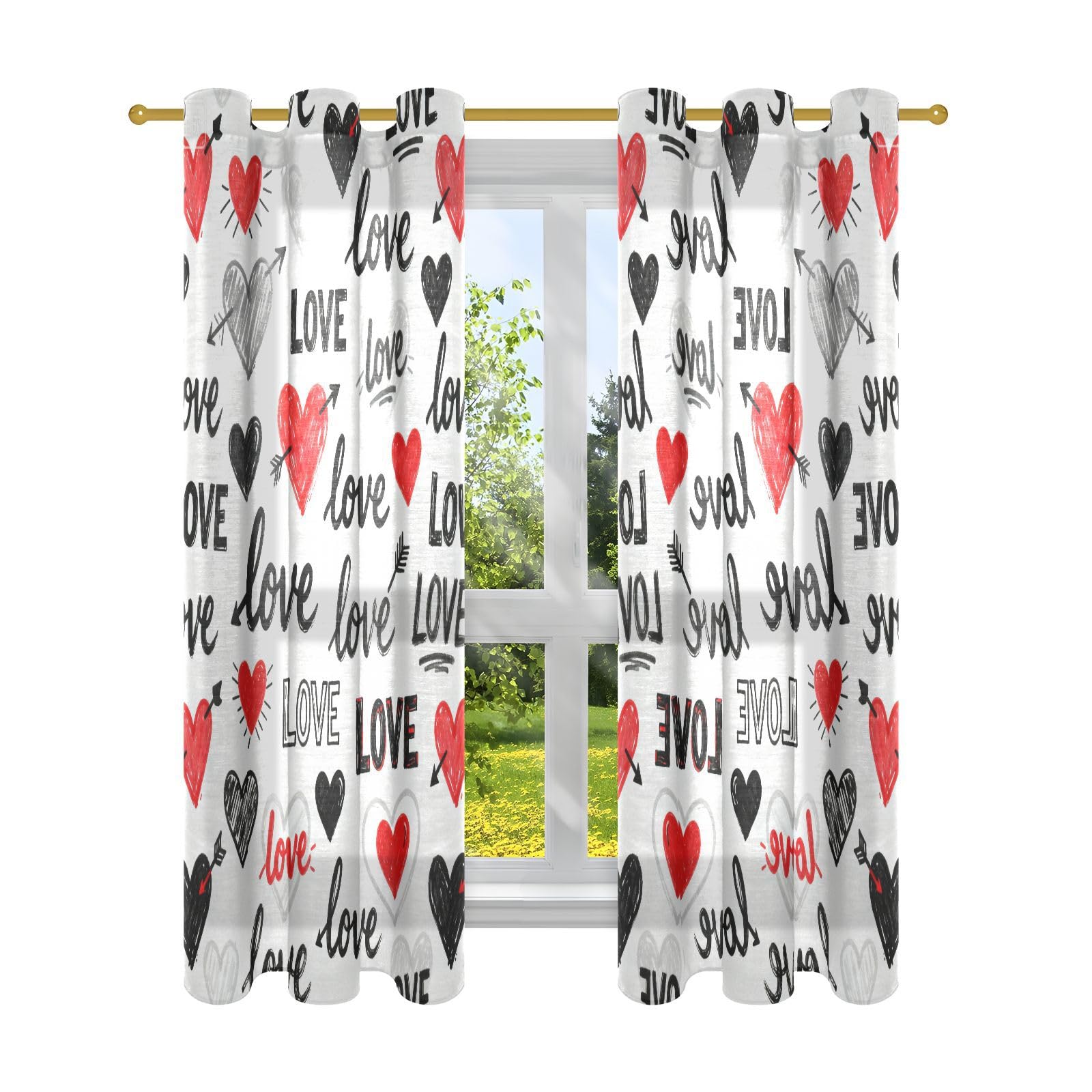 Rideaux occultants rouge motif cœur 160x132 cm isolant thermique de fenêtre