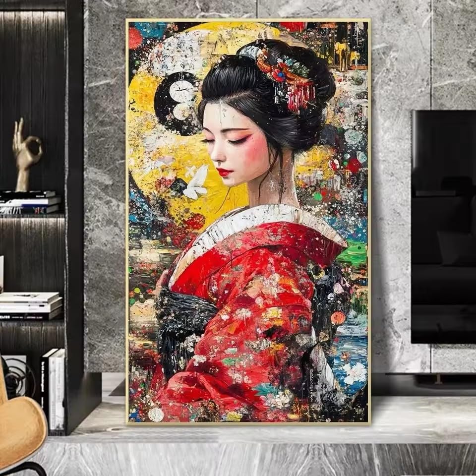 Peinture abstraite de geisha japonaise sur toile, affiche anime 70x140