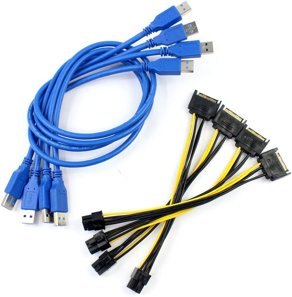 Riser Card PCI-E USB 3.0 PCIe Port Multiplier Card PCI Express PCIe 1 to 4 PCI-E to PCI-E for BTC Miner Machine (with 4* PCI-E 16X GPU Riser Express Cable)
