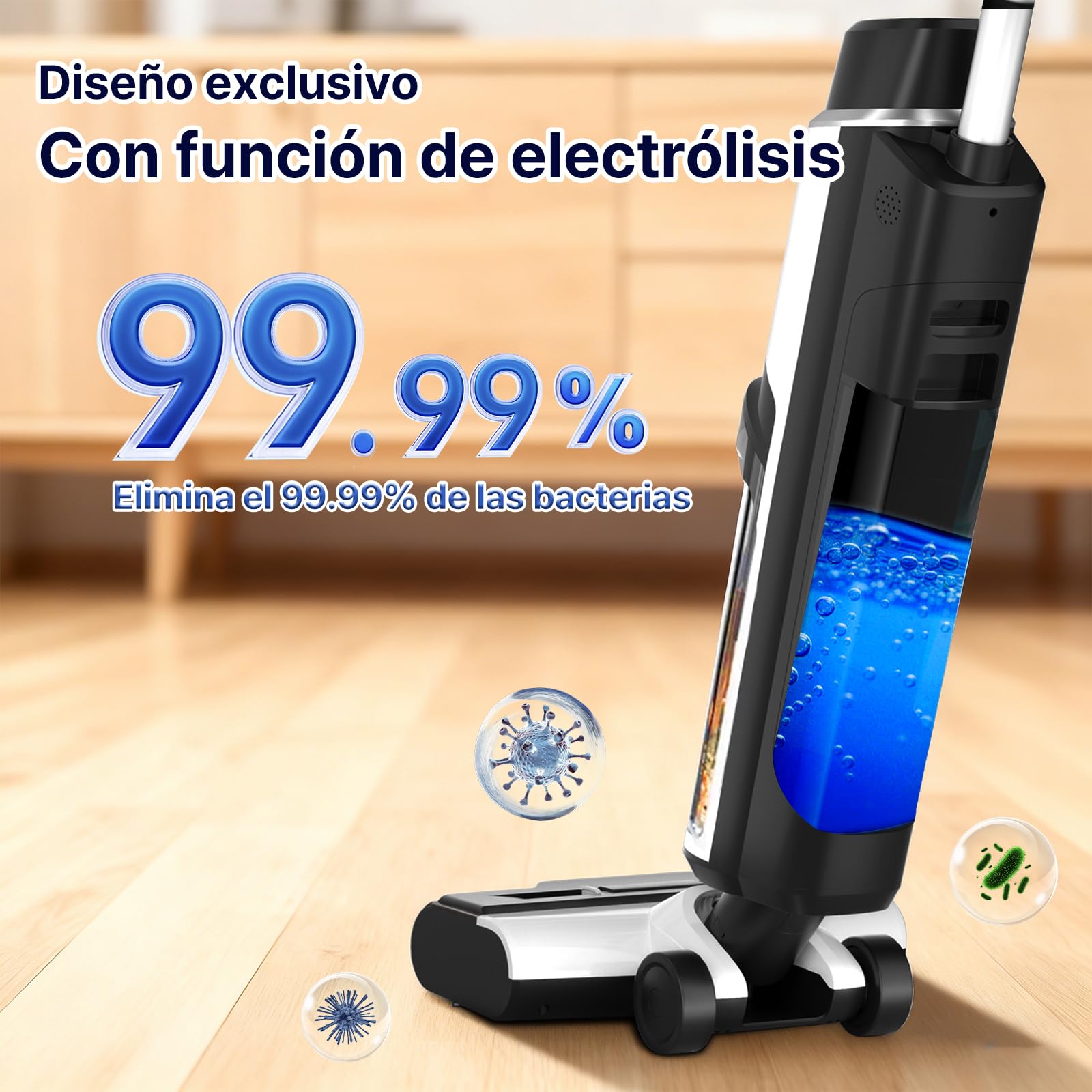 Hearten Aspiradora Fregadora Sin Cable, Desinfección con Agua Electrolizada, Diseño Autopropulsado Fregona Electrica, Autolimpieza, LED, Navegación por Voz, de Bordes, para Suelos Duros,Madera y más