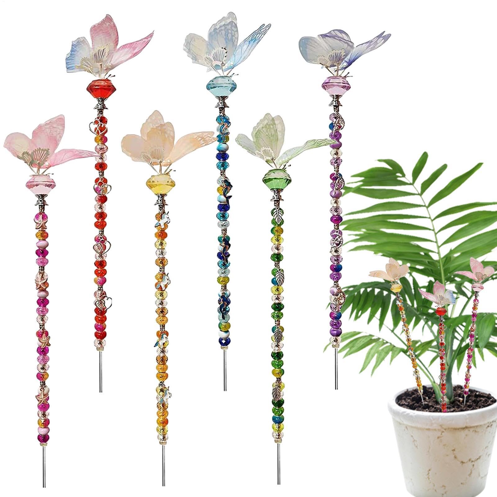 Kit Di Paletti Da Giardino Con Perline Bacchetta Farfalla Colorata | Kit Di Pali Da Giardino Con Perline A Bacchetta Fatata Per Matrimonio, Compleanno, Festa, Patio, Esterno, Paesaggio, Prato E