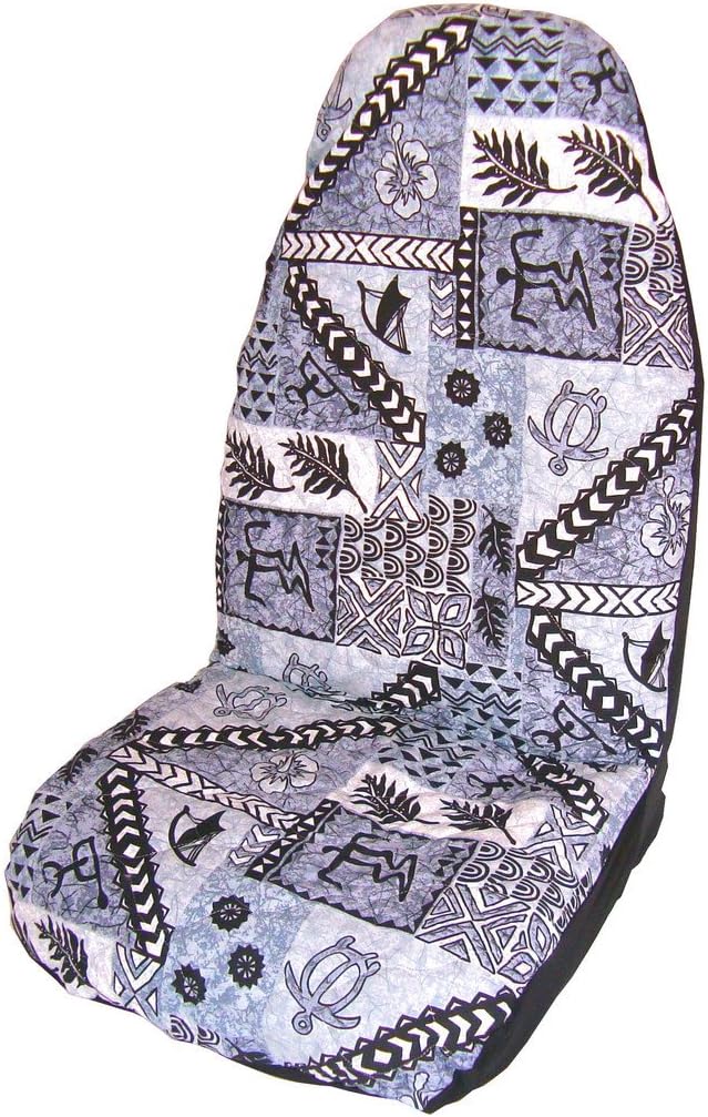 Set of 2 - Side Airbag Compatible; Gray Tapa/Kapa Hawaiian Car Seat Cover (Standard Size)