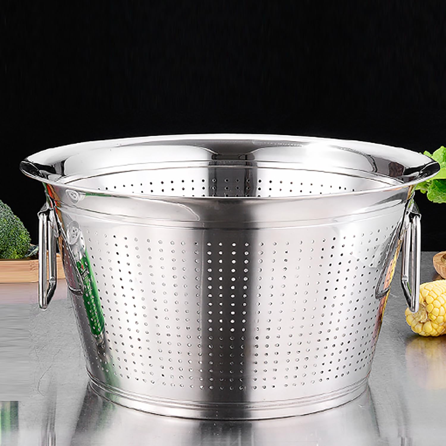 HKFGSHOP Multifunctional Stainless Steel Drain Basket, Vegetable Washing Strainer Basket, Colander with Handles, Easy To Clean, for Draining Cooked Pasta, Noodles, Washing Vegetables, Fruits and Rice