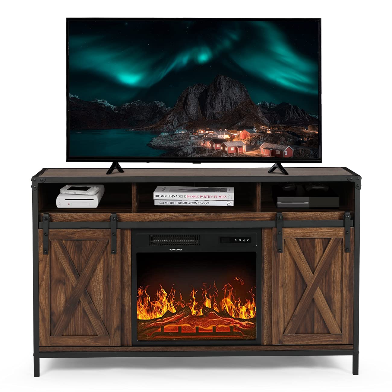 Buy AODAILIHB Barn Door Wood Electric Fireplace TV Stand & Media