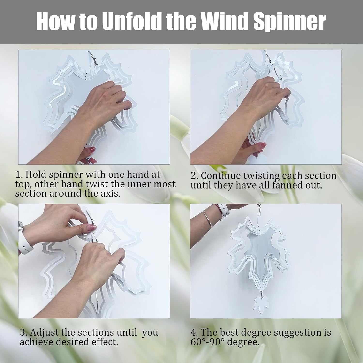4Pack 8 inch Sublimation Wind Spinner Blanks 3D Aluminum Metal Wind Sculpture Kinetic Spinners for Yard and Garden Indoor Art Ornaments Hanging Decoration Spring Summer (Leaf)