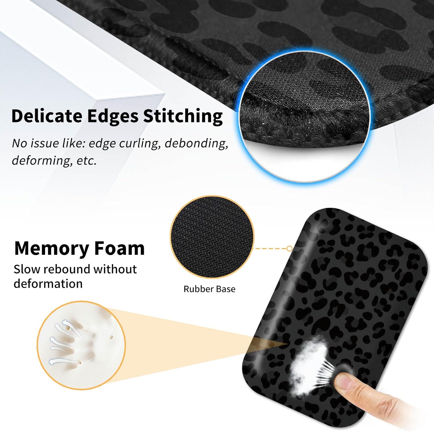 Mouse Pad Desk Mat Ergonomic Wrist Support Pad Set,Mouse Wrist Rest Keyboard Pad with Stitched Edges and Non Slip Base-Black Leopard Panther Cheetah Print