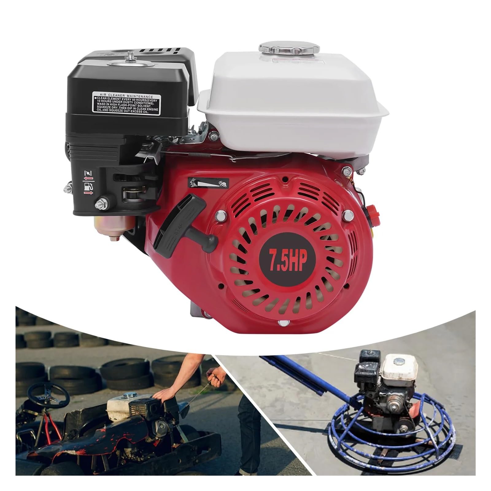Generador De Gasolina 4 Tiempos, 1 Cilindro, Refrigeración por Aire, Motor Kart 7,5 HP, Rotavator, Hidrolavadora, 5100 W, 3600 RPM Rendimiento Potente