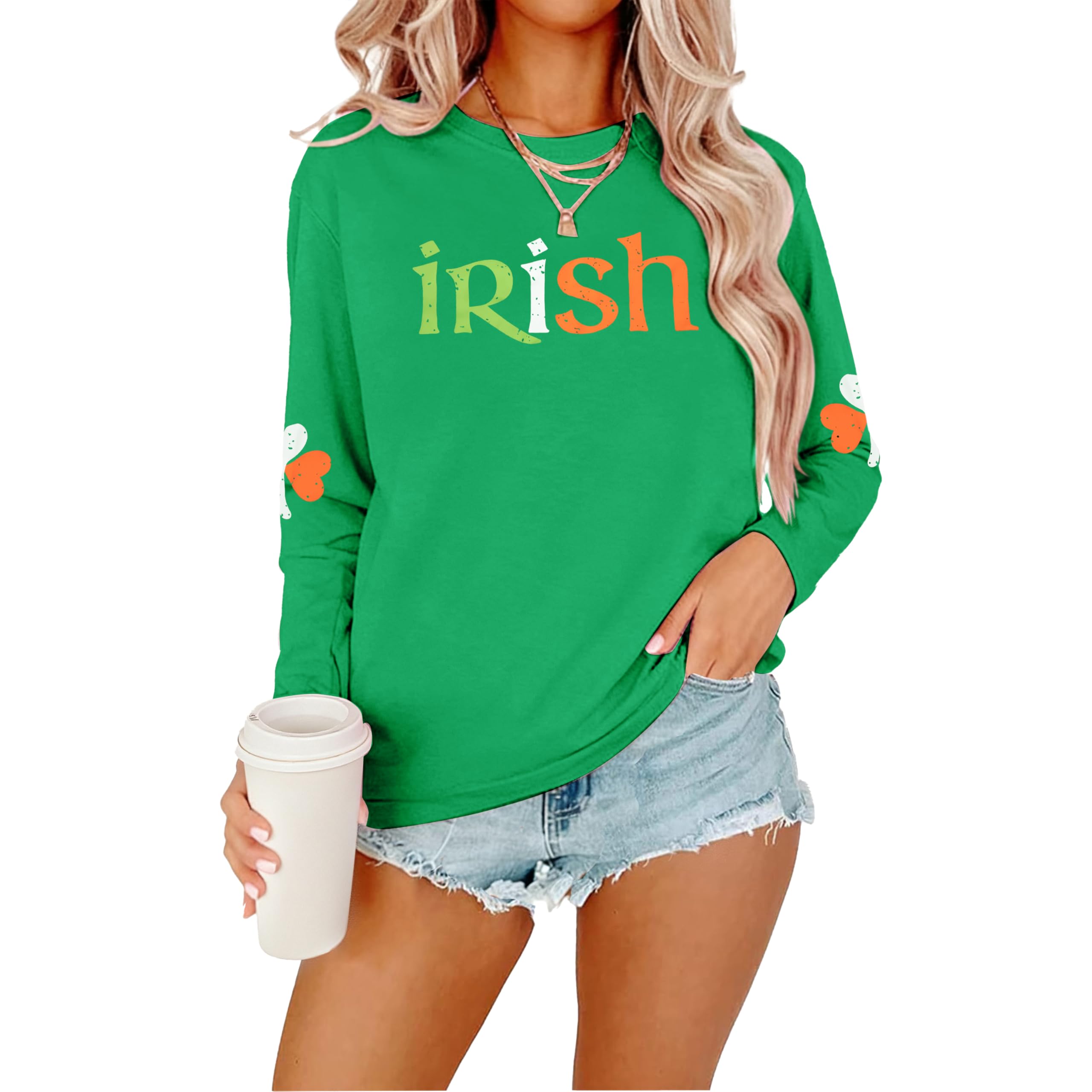 St Patricks Day Sweatshirt Women Shamrock Long Sleeve Irish Festival Holiday Tee Short Sleeve Causal Top-image-21