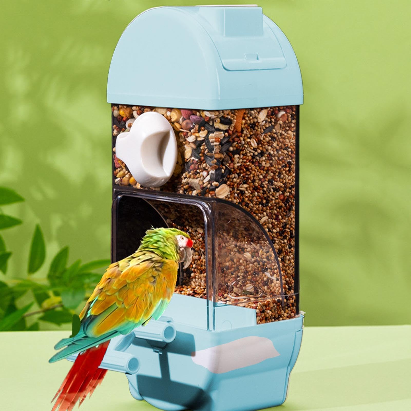 Futterspender für Haustiere, Automatischer Vogelfutterspender – Wasserspender for Vögel, Wasserbehälter for | Intelligenter, transparenter Futterspender for Sittiche, Vogelfutterhaus(Blue)