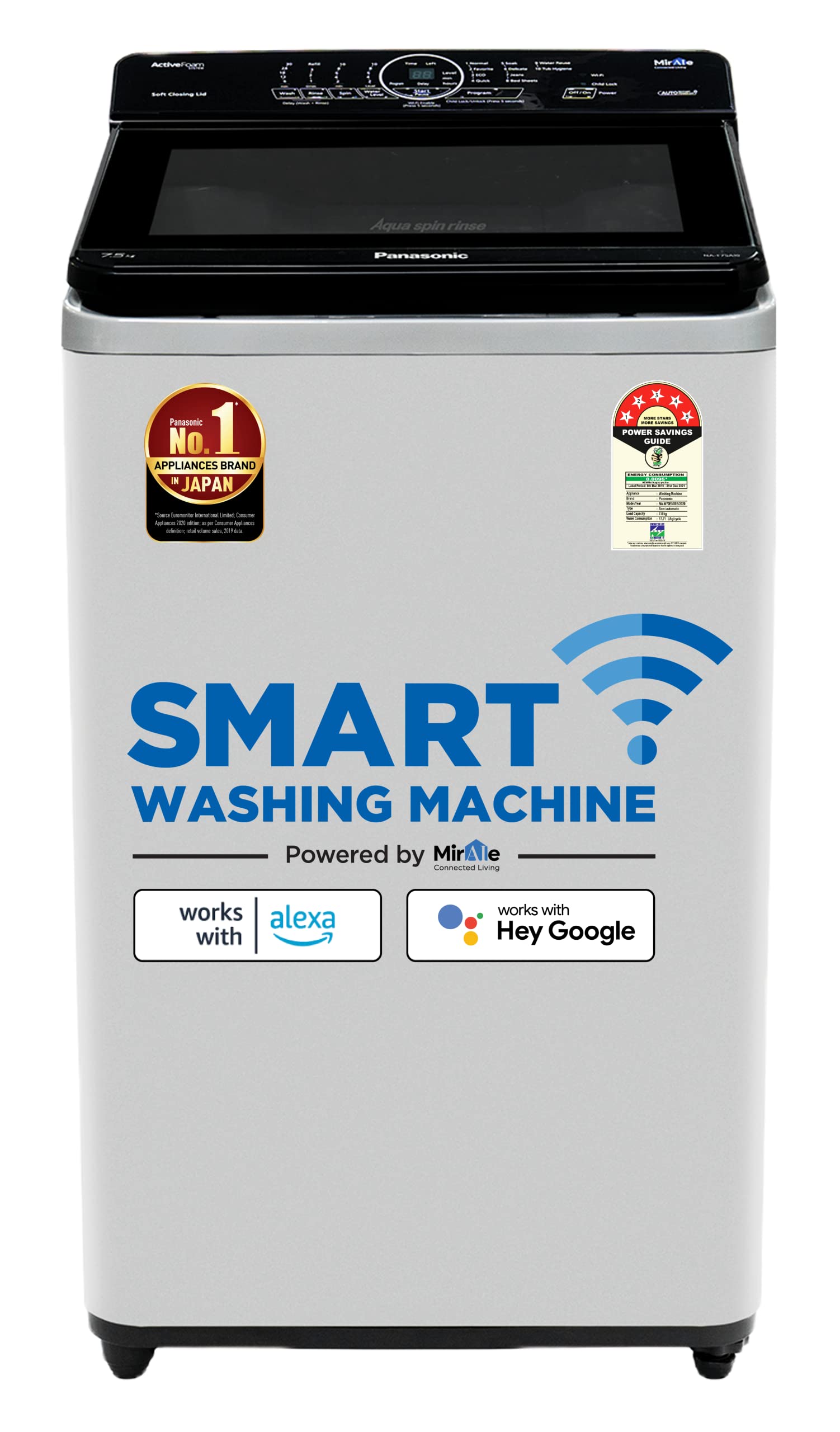 Panasonic 7.5 Kg Wifi Fully-Automatic Top Loading Smart Washing Machine (NA-F75A10MRB, Middle Free Silver, Compatible with Alexa)