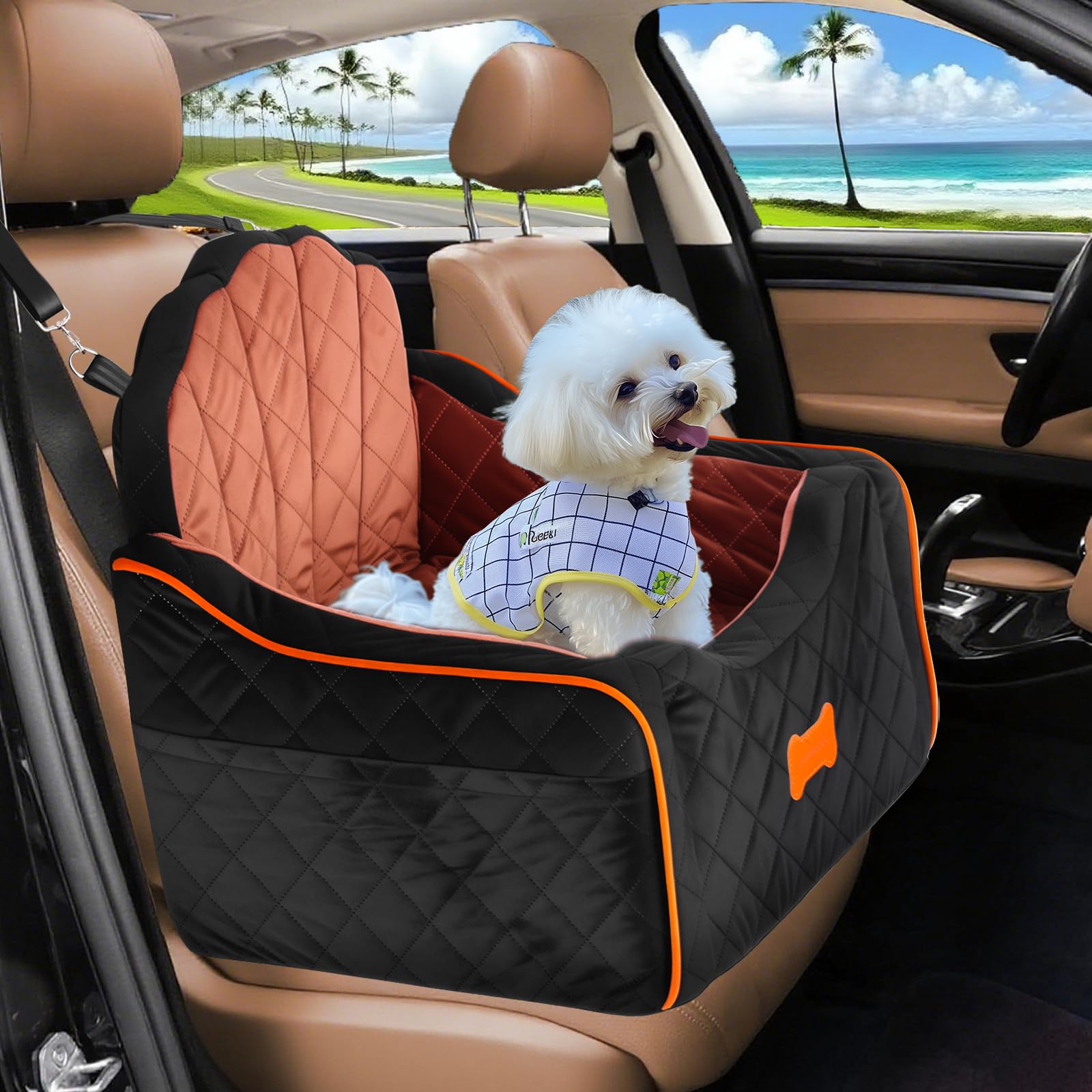 Siège auto pour chiens sécurisé avec ceinture et rehausseur lavable