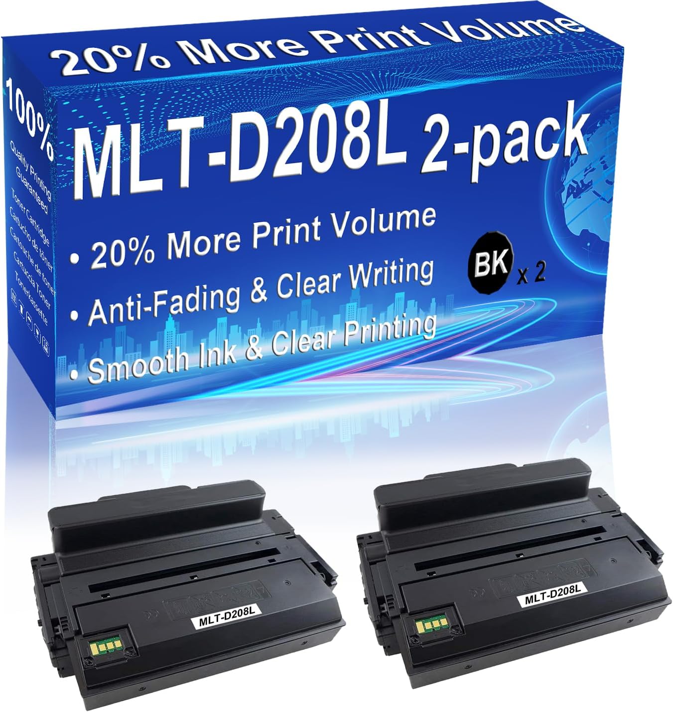 ​Compatible D208L MLT-D208L Toner Cartridge Replacement for D208L MLT-D208L Ink for SCX-5635FN, SCX-5835FN Series Printer(2 Black)