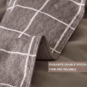 Nanko Grid Duvet Cover Twin Set, 2 Pieces 1200 TC Luxury Microfiber Down Comforter Quilt Cover with Zipper Closure, Ties - Grey Modern Bedding for Men Teen Seniors, Plaid Gray Brown