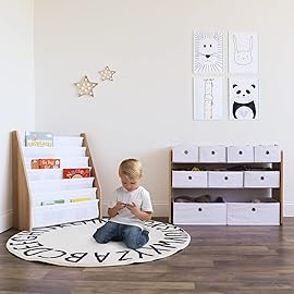 Humble Crew Toy Storage Organizer with 9 Removable Fabric Bins, Natural/White - Premium Playroom Toy Organizer for Toddlers Ideal for Kids\' Rooms, Playrooms, and Nurseries - Modern Toy Bins for Kids