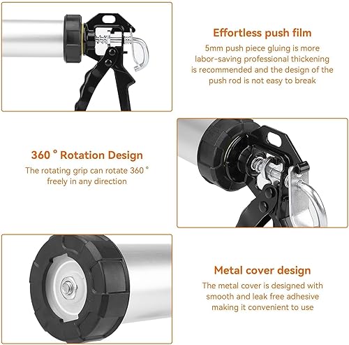 Miniatura 5 de Pistola de calafateo con cartucho de aluminio, 20.3 fl oz/20 oz sellador de salchichas con cartucho de aluminio, cartucho de accionamiento manual,
