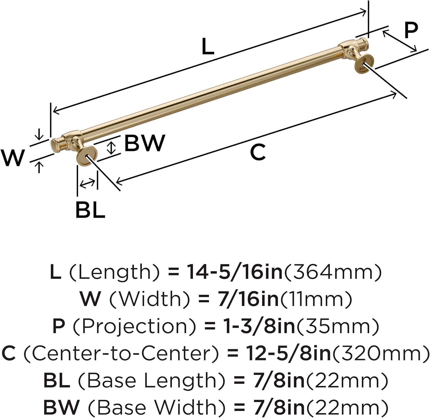 Amerock Winsome 12-5/8 inch (320mm) Center-to-Center Golden Champagne Cabinet Pull, BP36773BBZ