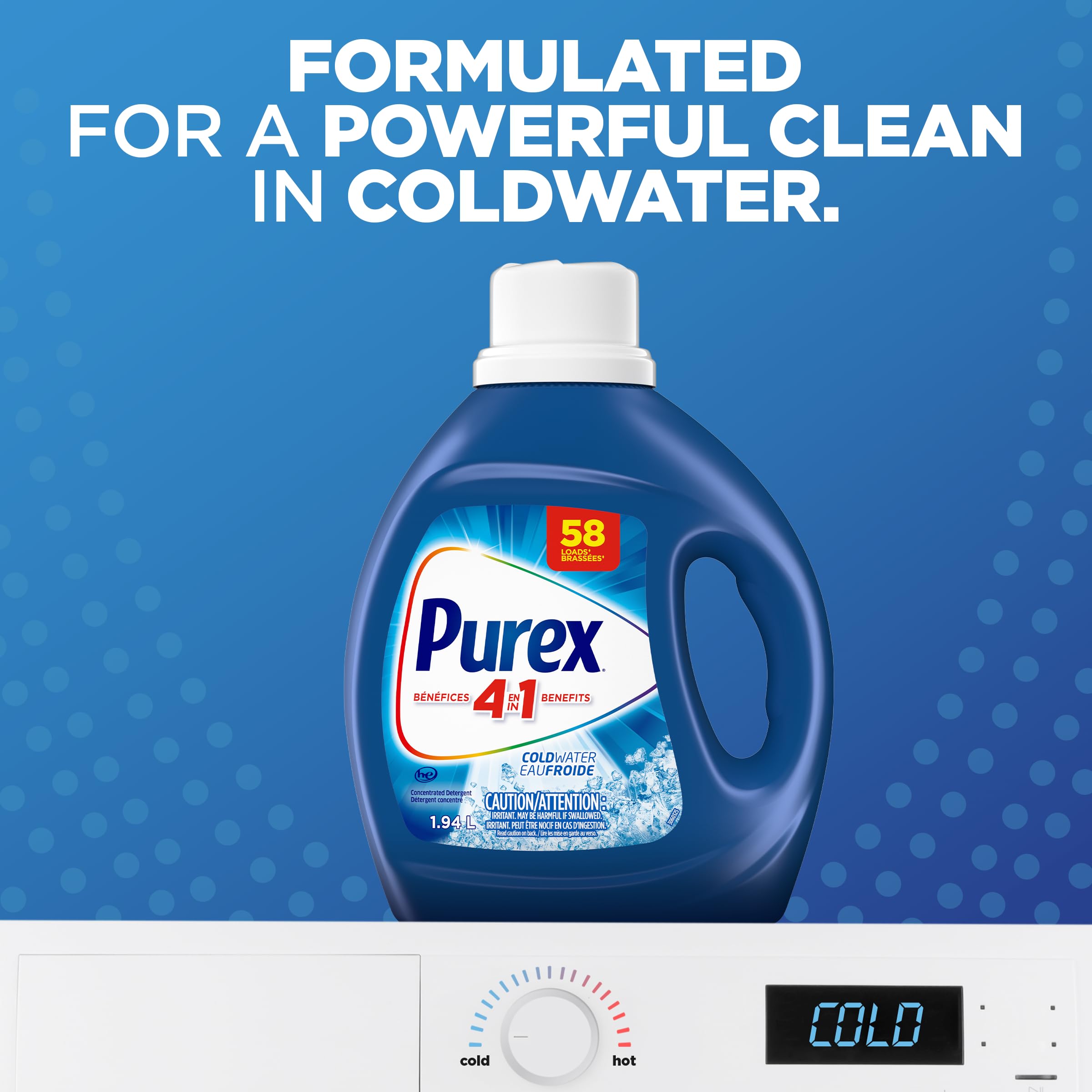 Purex Cold Water, Concentrated Liquid Laundry Detergent with 4in1 benefits, Tough on Stains, Brightens and Whitens Clothes, 1.17L, 35 Wash Loads, HE Compatible - 4