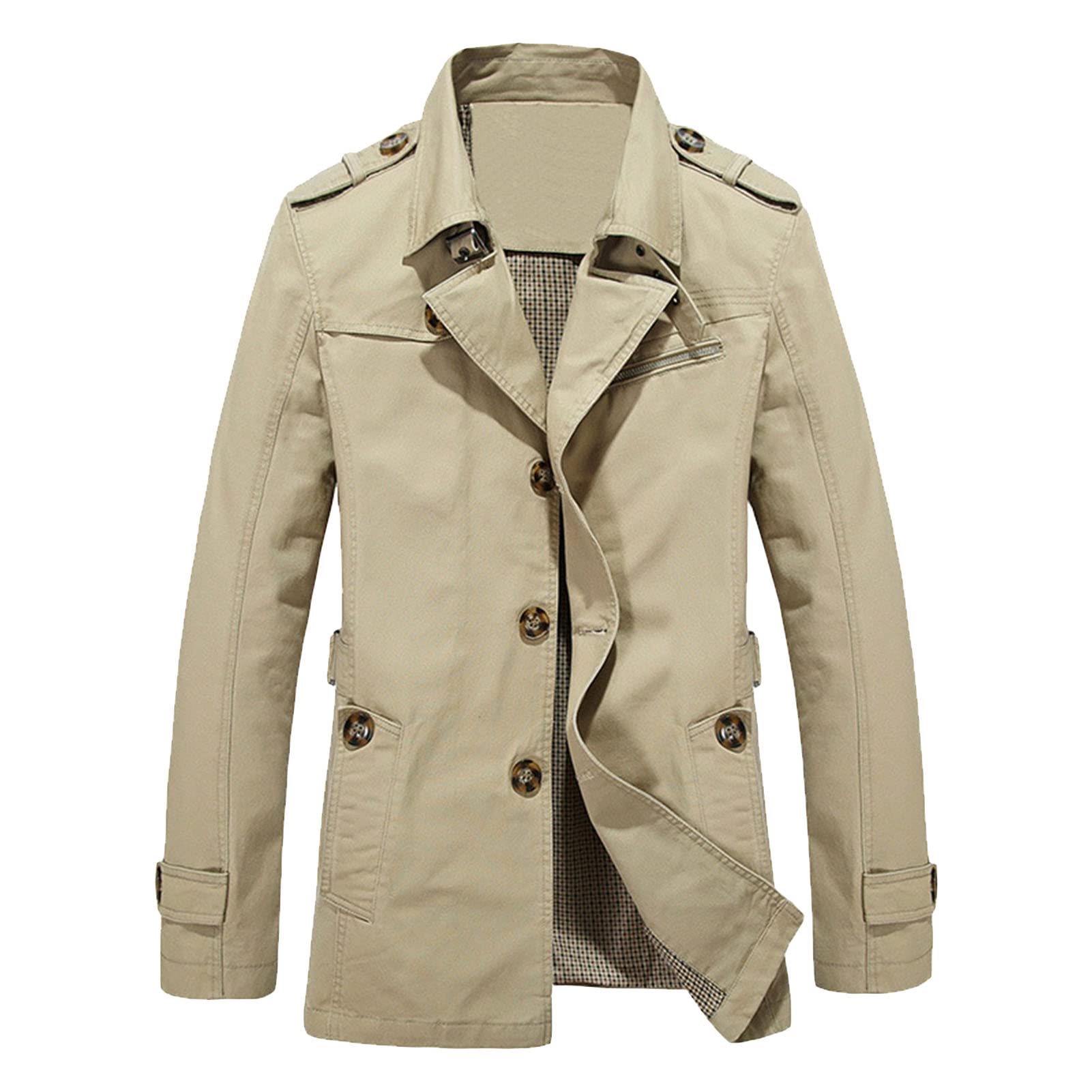 Maiyifu-GJ Men's Cotton Trench Coat Slim Fit Single Breasted Windproof Long Jacket Fall Casual Business Windbreaker Overcoat (Light Khaki,Large)