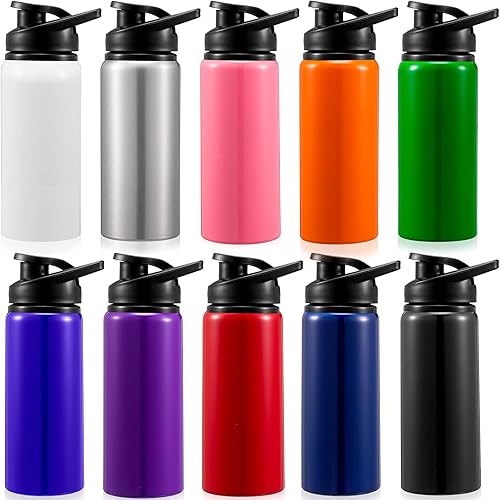 Gandeer 10 botellas de agua de aluminio de 17 onzas, reutilizables, con tapa a presión, de metal, ligeras, portátiles, a prueba de fugas, gimnasio,