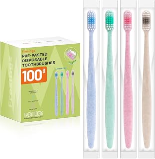Pre-Pasted Disposable Travel Toothbrushes with Toothpaste, 100 Ct