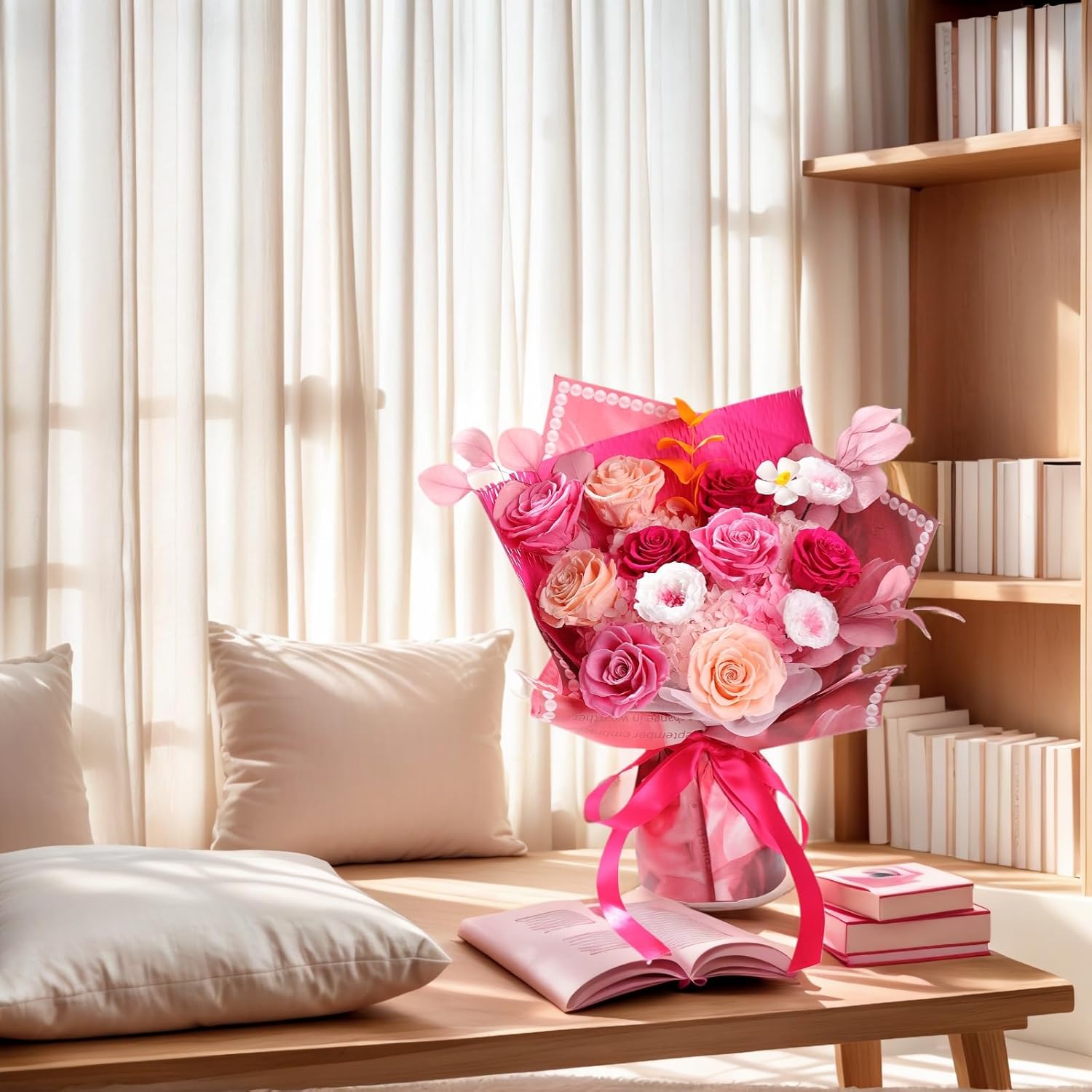 Lovenfold Preserved Flowers Bouquet 12 Mixed Multi-Color Roses for Delivery, Birthday Flowers Rose Gifts for Women Mom Grandma