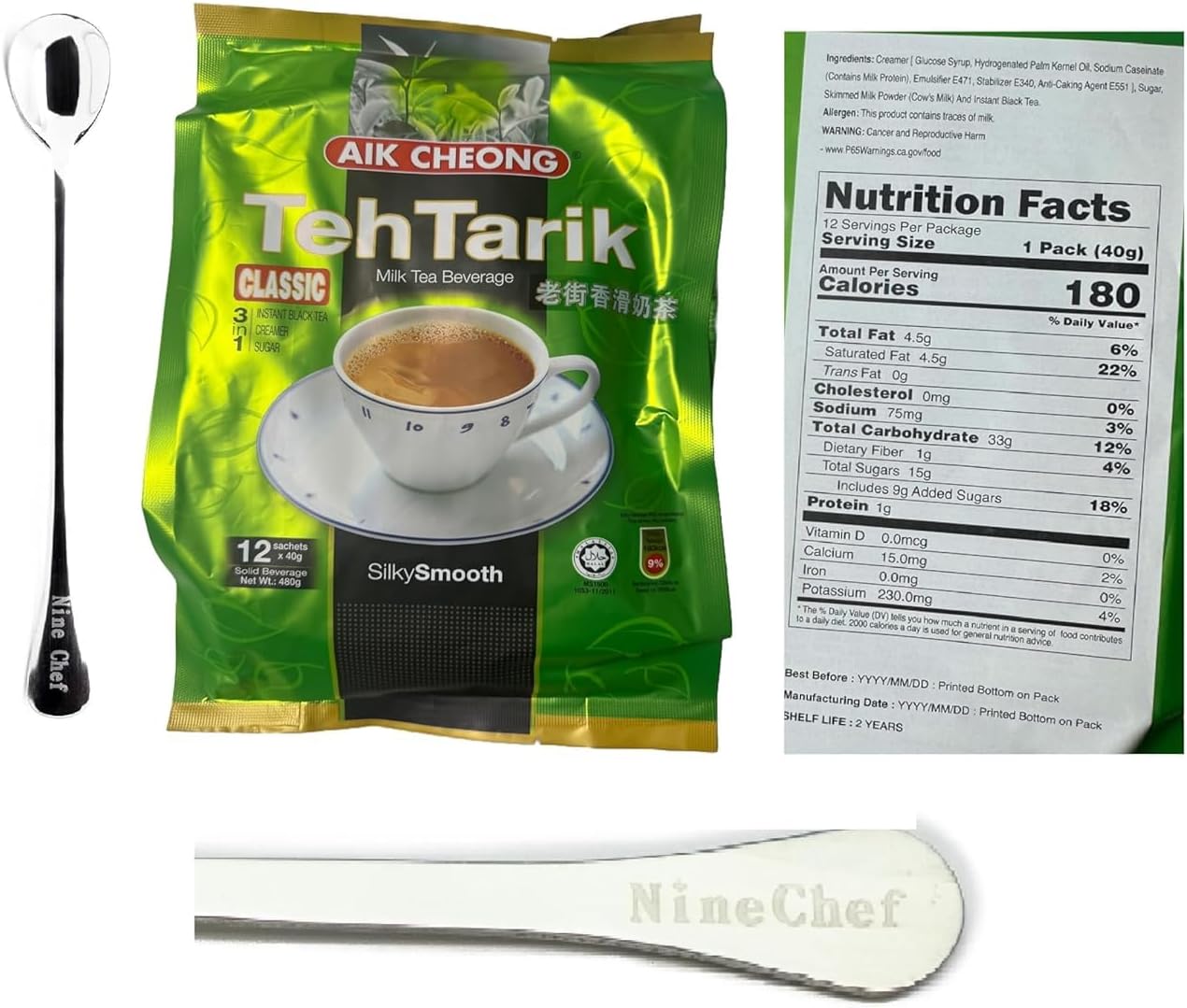 Aik Cheong Classic 3in1 Teh Tarik Milk Tea Beverage (1 Pack)+ one NineChef Spoon