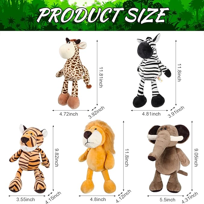 Set de 5 animales de peluche salvajes 11.8 pulgadas león tigre elefante cebra jirafa miniatura 3