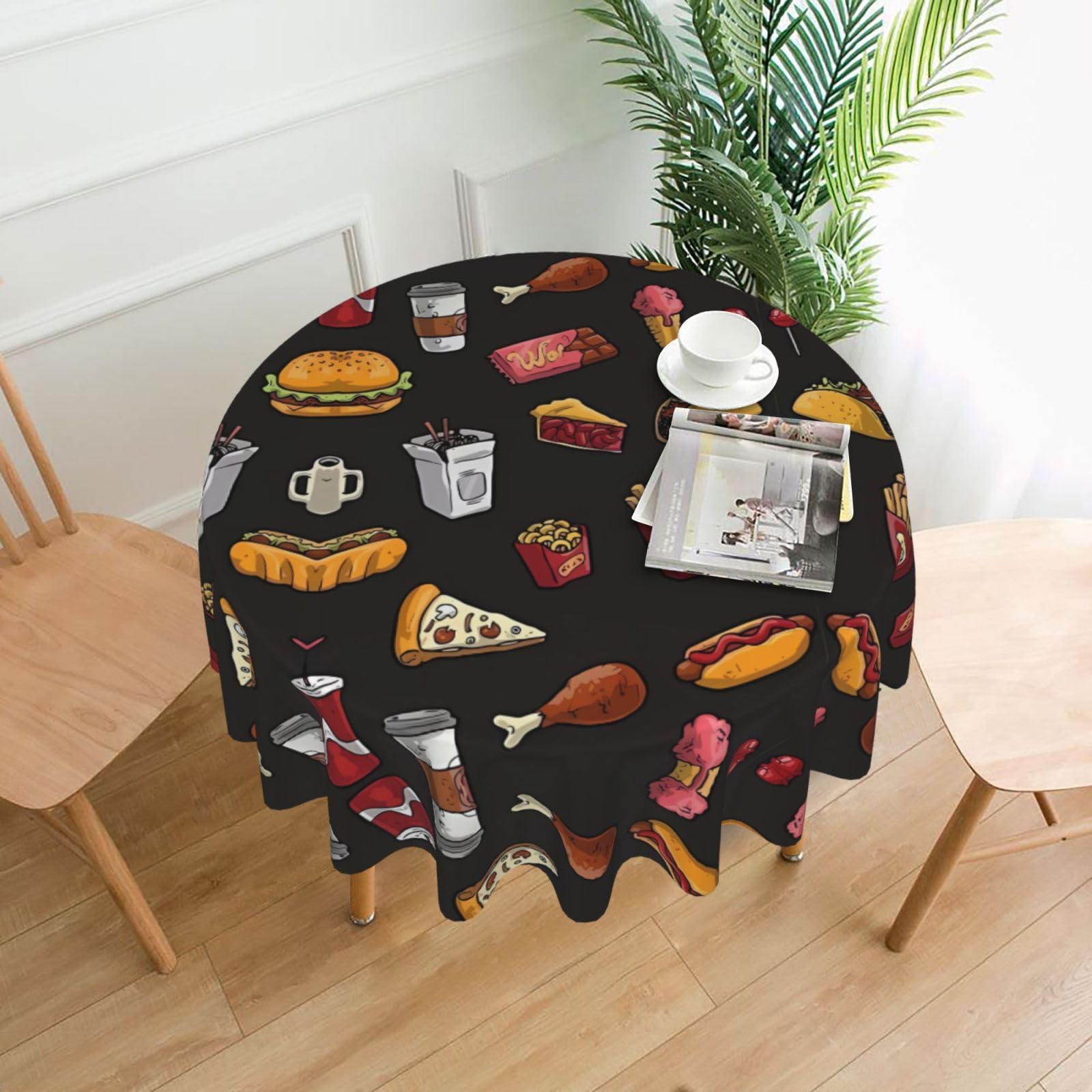 HJFCZH Chicken leg burger drink Prints Round Decorative Table Throw 60 Inch – High-Grade Polyester Fabric, Waterproof & Wrinkle Resistant Table Cover for Dining, Coffee Tables, Parties