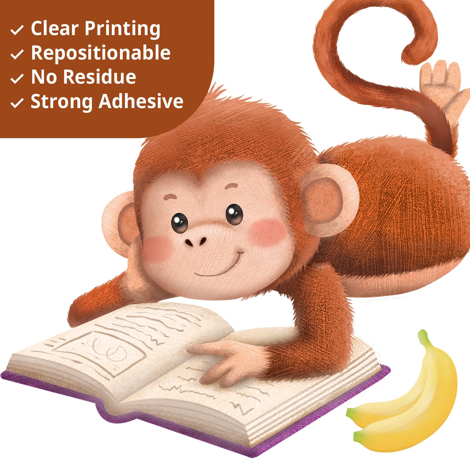 DECOWALL SG2-2402 Books with Reading Monkey Wall Stickers Book Inspirational Decals Removable for Kids Baby Library Classroom Nursery School Bedroom Playroom Living Room décor - Image 4