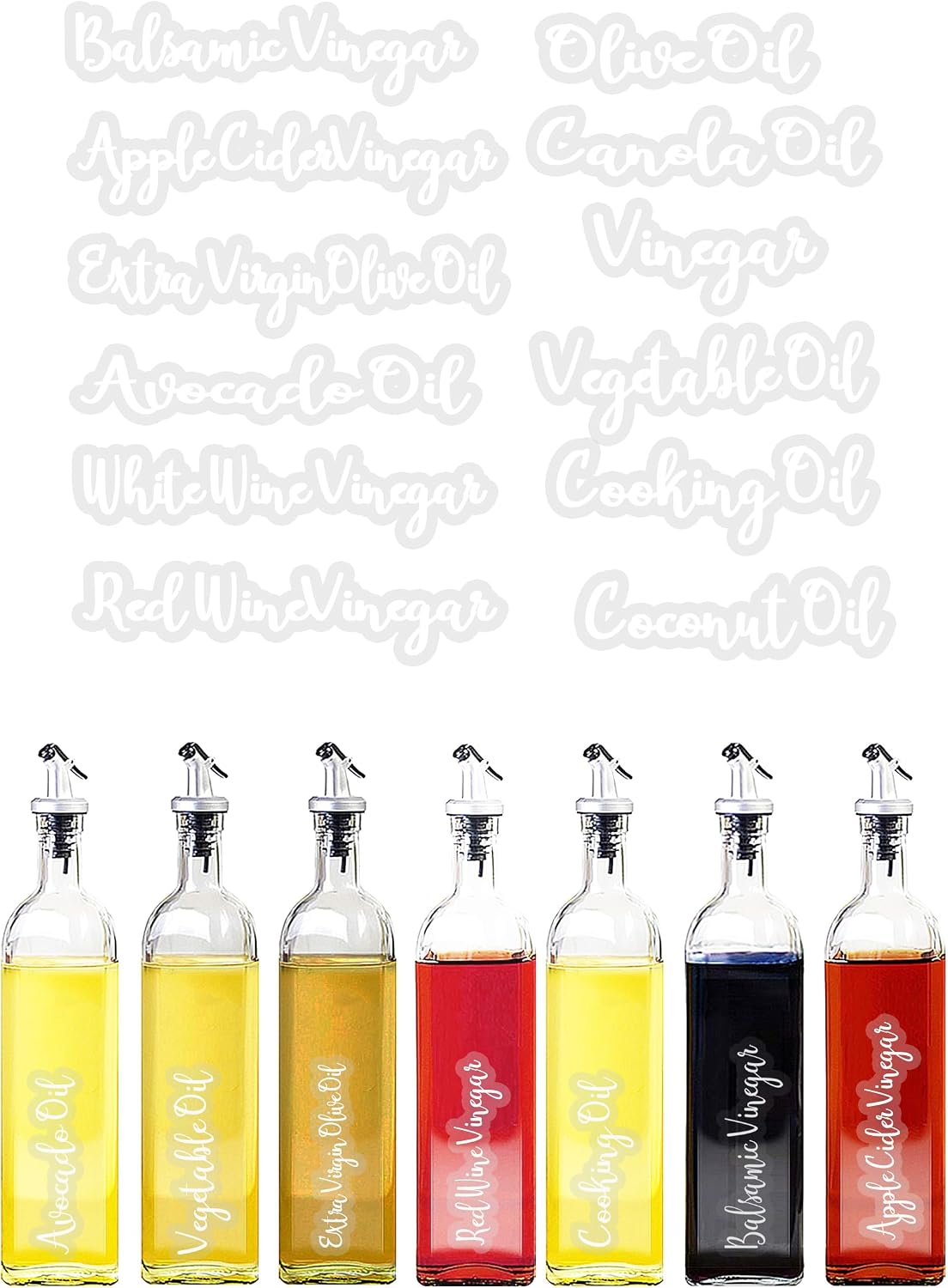 Modern Oil & Vinegar Bottle Labels, Minimalist Waterproof Kitchen Container Label Set (12)