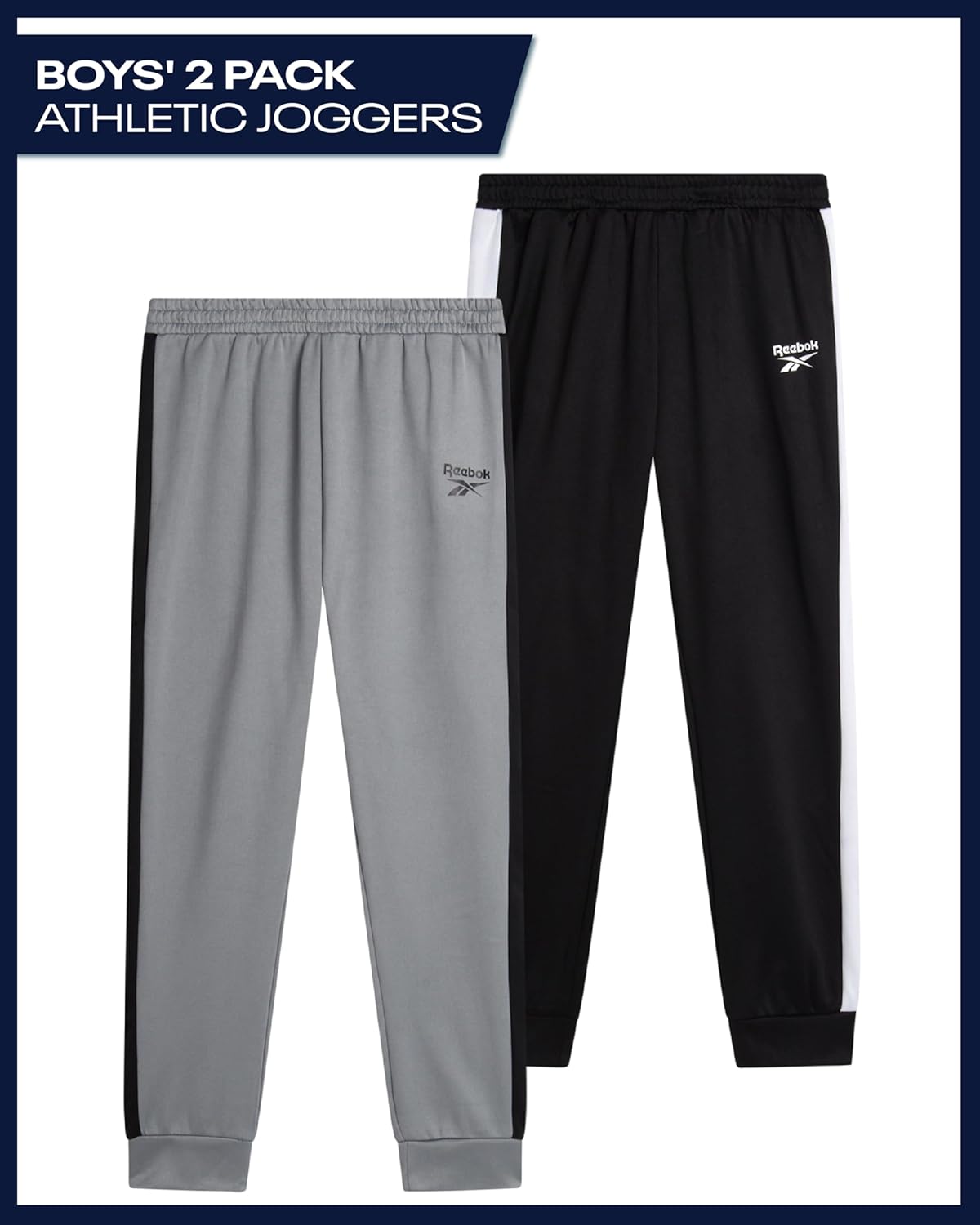 Reebok Boys Sweatpants - 2 Pack Performance Tricot Boys Joggers Athletic Pants with Elastic Waistband (Sizes Run Small) - Image 2