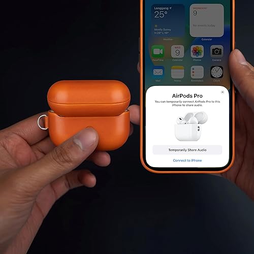 Miniatura 5 de Funda de cuero compatible con AirPods Pro 2, botón de sincronización, diseño de clip D con cordón de mano, funda de cuero genuino para AirPods Pro