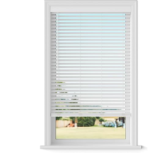 Lumino 2" Cordless Faux Wood Blinds - 33" W x 64" L - White - Smooth Slat - Modern Valance