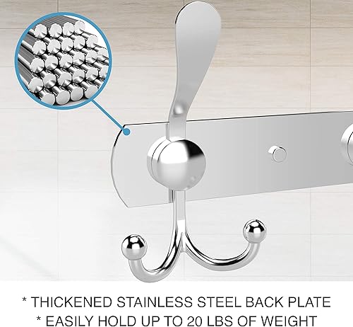 Miniatura 7 de GlazieVault Perchero de pared - Ganchos de acero inoxidable (paquete de 2) - Ganchos de pared resistentes para ropa y accesorios (Silver Tri)