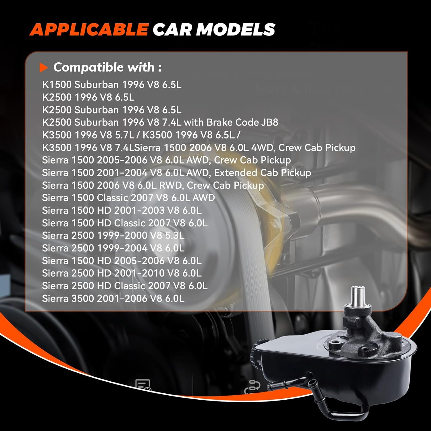 06006781 Power Steering Pump 15076613 with Reservoir Compatible with Chevrolet Silverado/GMC Sierra 1500/2500/3500/1500 HD/2500 HD, K1500/K2500/K3500/C1500/C2500/C3500, K1500/K2500/C1500 Suburban