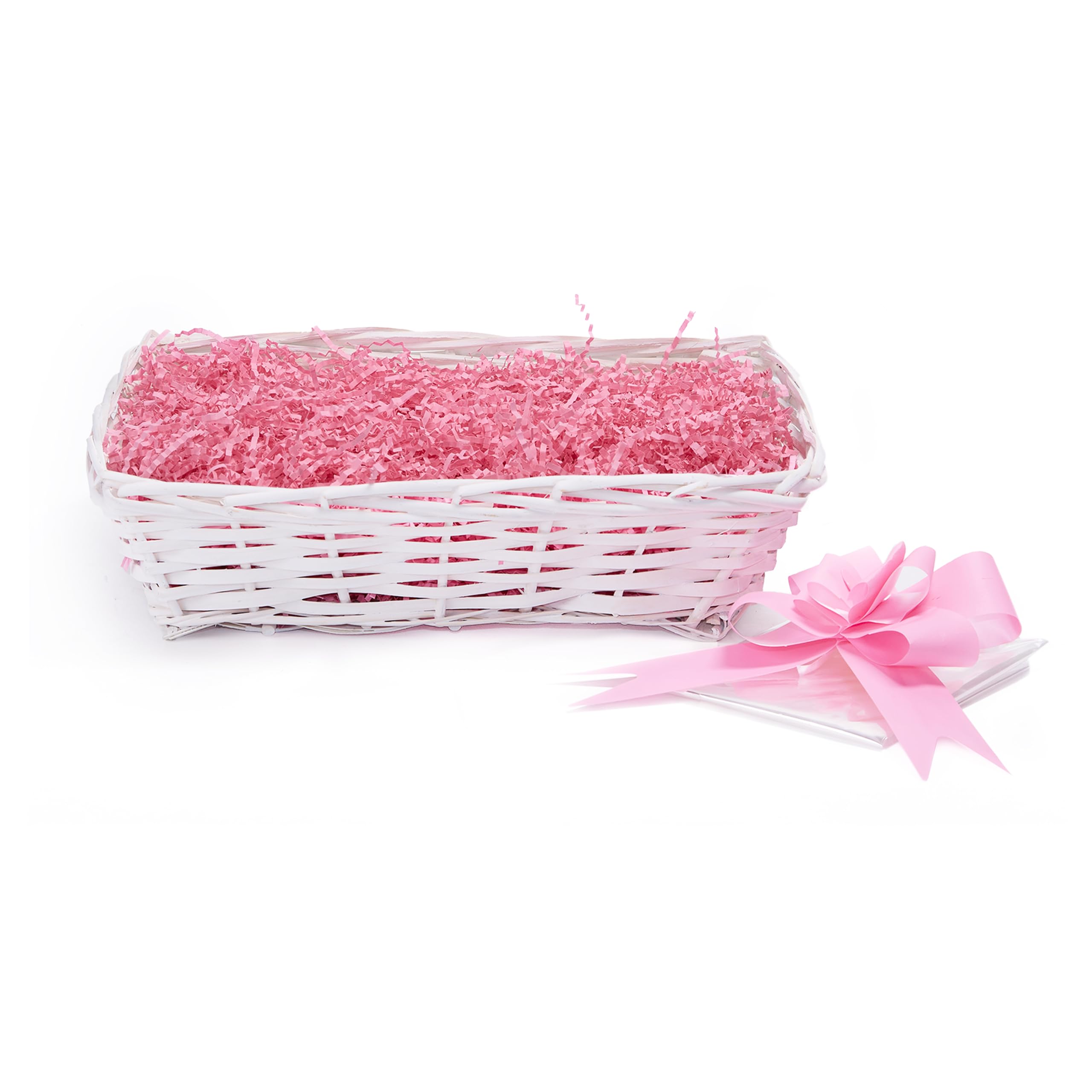 greenleaves White Wicker Gift Hamper Basket Kit with Pink Shredded Paper — image 1