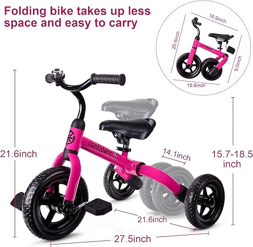 Miniatura 4 de XPIY Triciclo para niños pequeños de 2 a 4 años de edad, bicicleta plegable 3 en 1 para niños y niñas, triciclo de bicicleta para niños con pedal