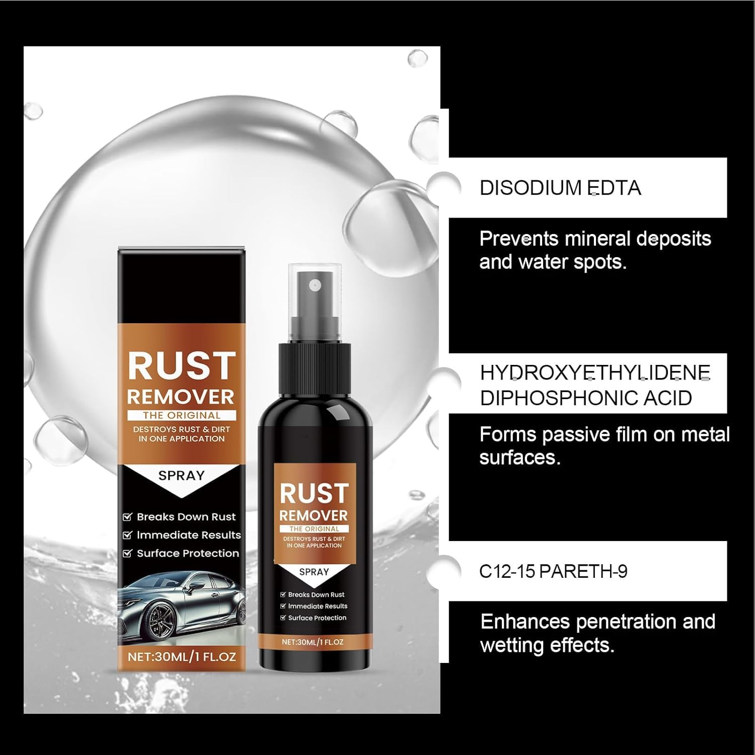 Rust Remover Spray for Metal, 2025 Upgrade Rust Remover for Metal, Multipurpose Rust Stain Remover, Fast Acting Heavy Duty Rust Dissolver for Cars, Tools, Bolts & More（2Set*30ml） — view 4
