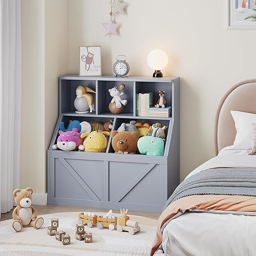 Miniatura 4 de GAOMON Organizador de almacenamiento de juguetes y estantería para niños, armario de almacenamiento de juguetes para niños pequeños con estante de