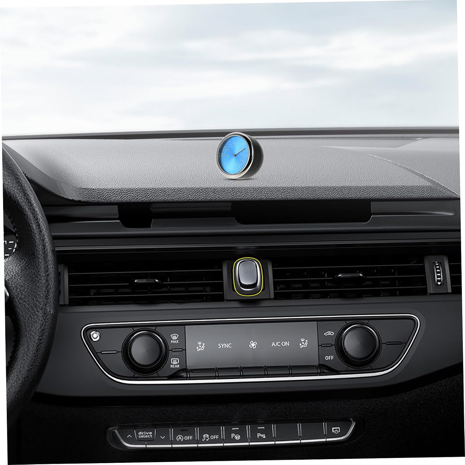 Luminous Blue Car Dashboard Thermometer Clock with Quartz Timekeeping Mini Electronic Temperature Monitor for Vehicle Interior Nightlight Display for Driving