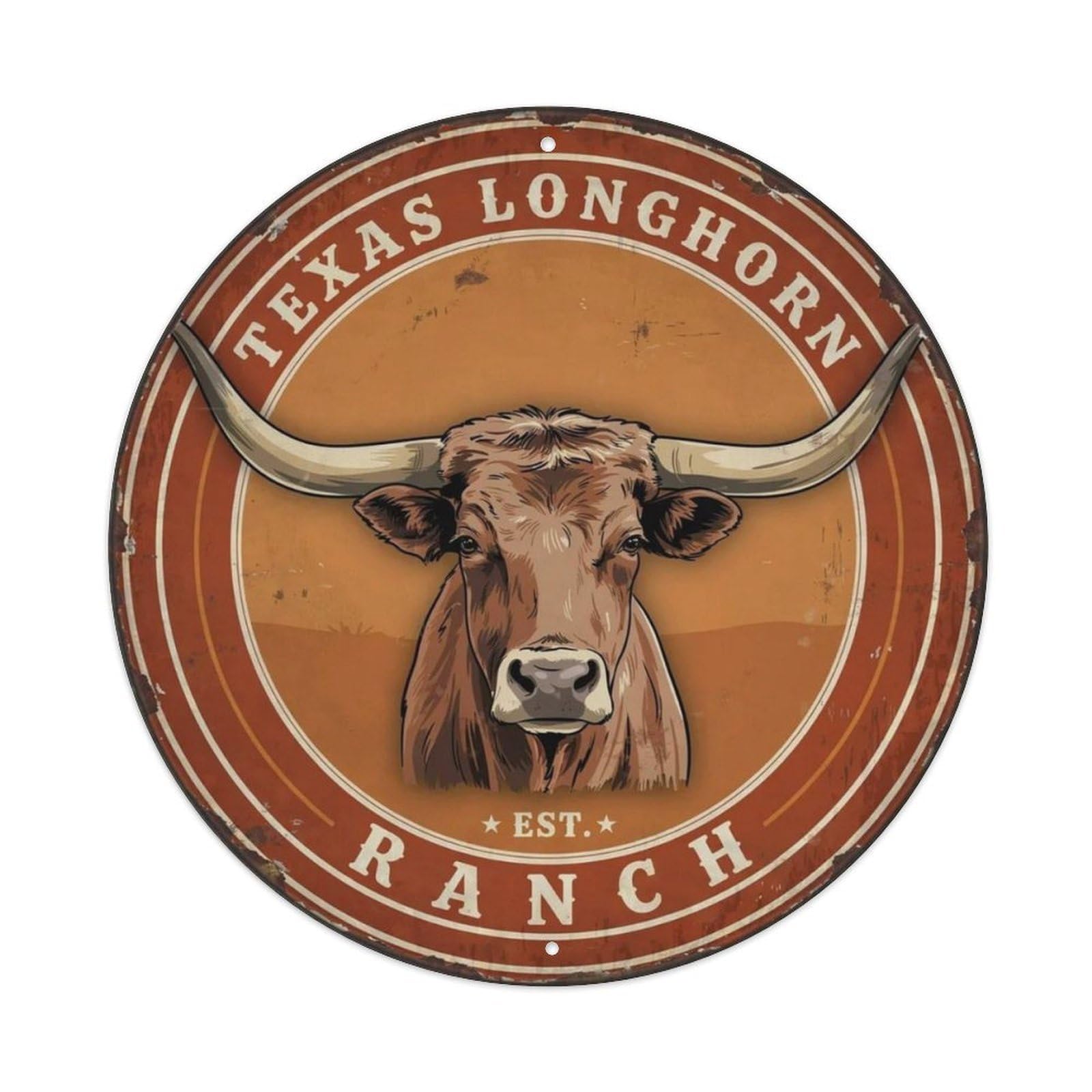Round Western Cattle Art Sign Metal Tin Sign Plaque