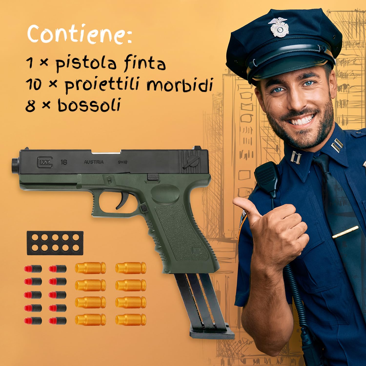 Festicy Pistola giocattolo accessorio per costume per adulti e bambini per carnevale e carnevale come agente segreto