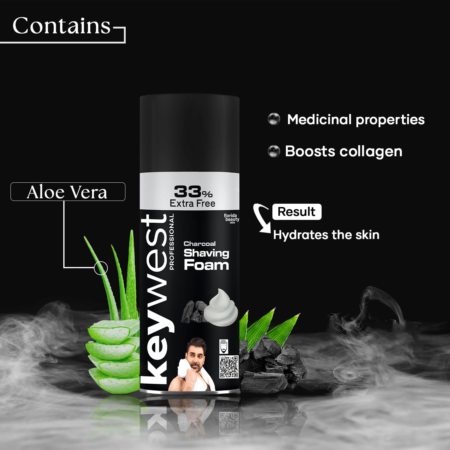 Keywest Charcoal Pre Shaving Foam for Men 385gm (33% Extra Free) | Shave Foam for Men All Skin Types | More Than 100 Shaves | Enriched with Activated Charcoal Powder & Aloe Vera 1
